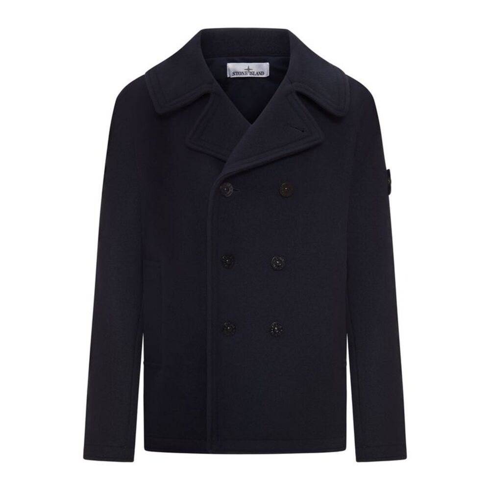Stone Island Men Navy Blue Double-Breasted Wool And Cashmere Blend Jacket